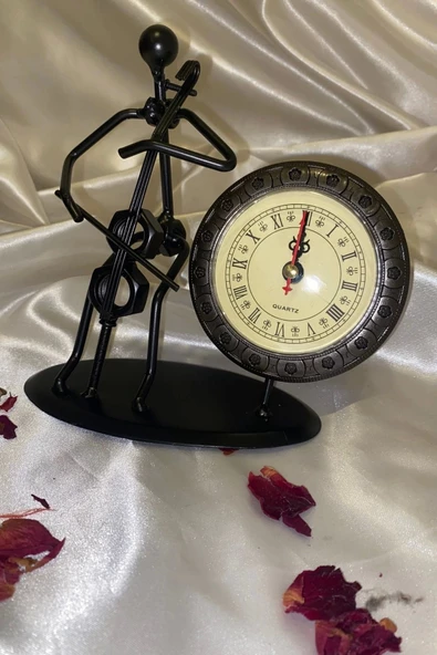 Müzisyen Metal Saat El Yapımı Büro Masa Saat Biblo Viyolonsel - Resim 4