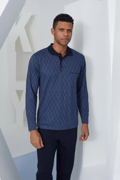 Kly 9247 Erkek Polo Yaka Düğmeli Uzun Kol Pijama Takım - 2