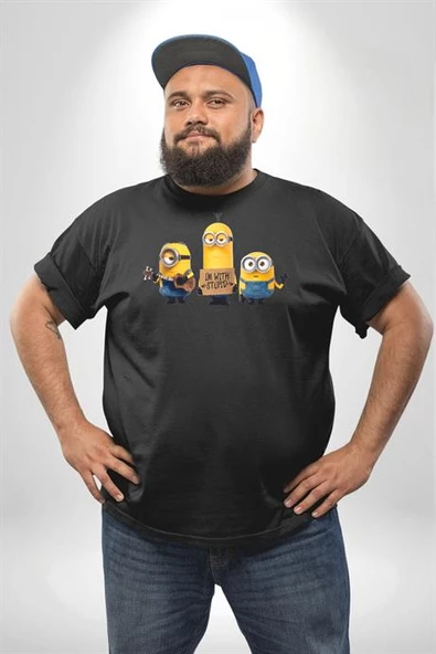 Minion Beyaz Büyük Beden Kadın Erkek Ünisex  Basic Ön Baskılı Tişört