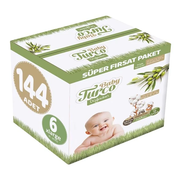 Baby Turco Bebek Bezi Doğadan Beden:6 (16-25Kg) XLarge 144 Adet Süper Fırsat Pk ürün görseli