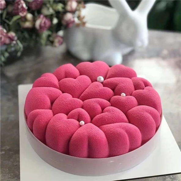 Silikon Çoklu Kalp Mousse Kek ve Pasta Kalıbı, Ø:18 Cm H: 4,5 Cm - 3