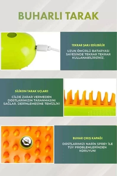 Buharlı Kedi Ve Köpek Tarağı - Işıklı ve Usb Şarjlı - 5