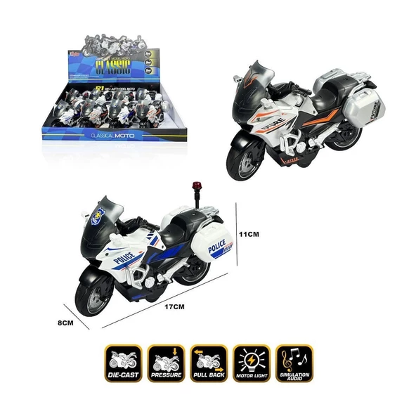 MY66-M2241 Çek Bırak Sesli ve Işıklı 1:10 Die-Cast Clasic Güvenlik Motosiklet - 3
