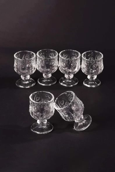 Ayaklı Kahve Yanı Bardağı Kristal Kesim Shot Bardak 7cm x 4 cm 6 Lı Set