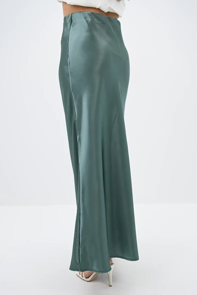 Kadın Midi Boy Yüksek Bel Dökümlü Saten Etek 6275-24 - 7