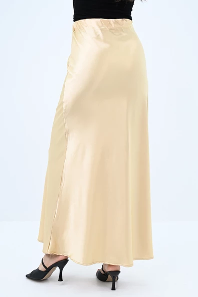 Kadın Midi Boy Yüksek Bel Dökümlü Saten Etek 6275-24 - 10