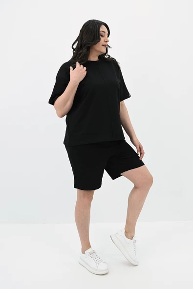 Kadın Büyük Beden Kol Detaylı Şortlu Takım 8101-24 - 3