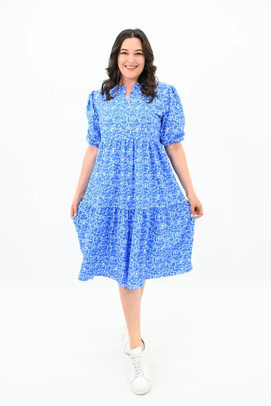 Kadın Büyük Beden Çiçek Desenli Elbise 5230-25 - 12