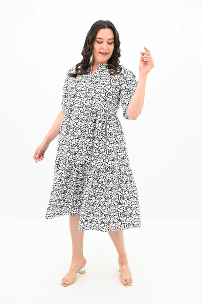 Kadın Büyük Beden Çiçek Desenli Elbise 5230-25 - 3