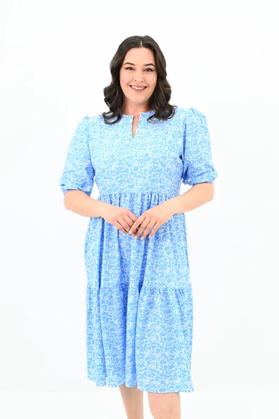 Kadın Büyük Beden Çiçek Desenli Elbise 5230-25 - 8