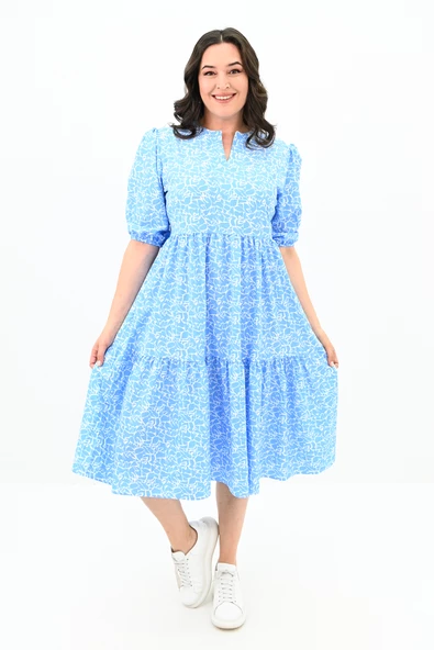 Kadın Büyük Beden Çiçek Desenli Elbise 5230-25 - 7