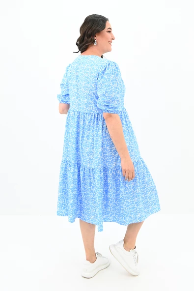 Kadın Büyük Beden Çiçek Desenli Elbise 5230-25 - 10