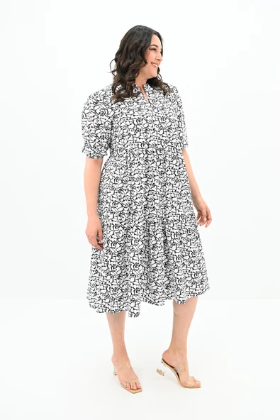 Kadın Büyük Beden Çiçek Desenli Elbise 5230-25 - 4