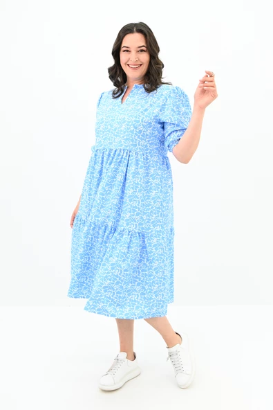 Kadın Büyük Beden Çiçek Desenli Elbise 5230-25 - 9