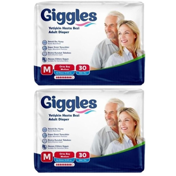 Giggles Orta Boy (M) 30'lu 2 Paket Yetişkin Hasta Bezi