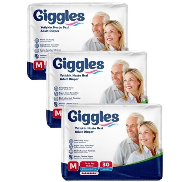 Giggles Orta Boy (M) 30'lu 3 Paket Yetişkin Hasta Bezi