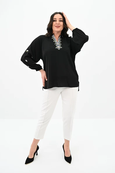 Kadın Nakış Detaylı Uzun Kollu Bluz 1715-24 - 3