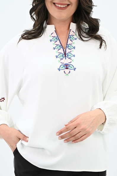 Kadın Nakış Detaylı Uzun Kollu Bluz 1715-24 - 10
