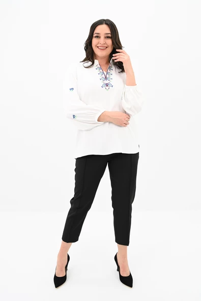 Kadın Nakış Detaylı Uzun Kollu Bluz 1715-24 - 8