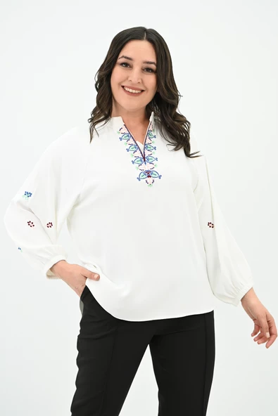 Kadın Nakış Detaylı Uzun Kollu Bluz 1715-24 - 7