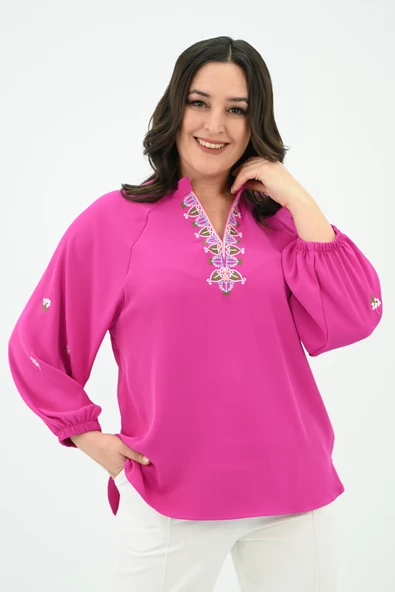 Kadın Nakış Detaylı Uzun Kollu Bluz 1715-24 - 12