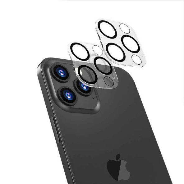 Apple iPhone 13 Pro Max Kamera Lens Koruyucu Siyah Çerçeveli Kolay Takma Aparatlı (CL-05)