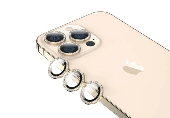 Apple iPhone 13 Pro Max Kamera Lens Koruyucu Renkli Taşlı Tasarım Kolay Takma Aparatlı (CL-06)