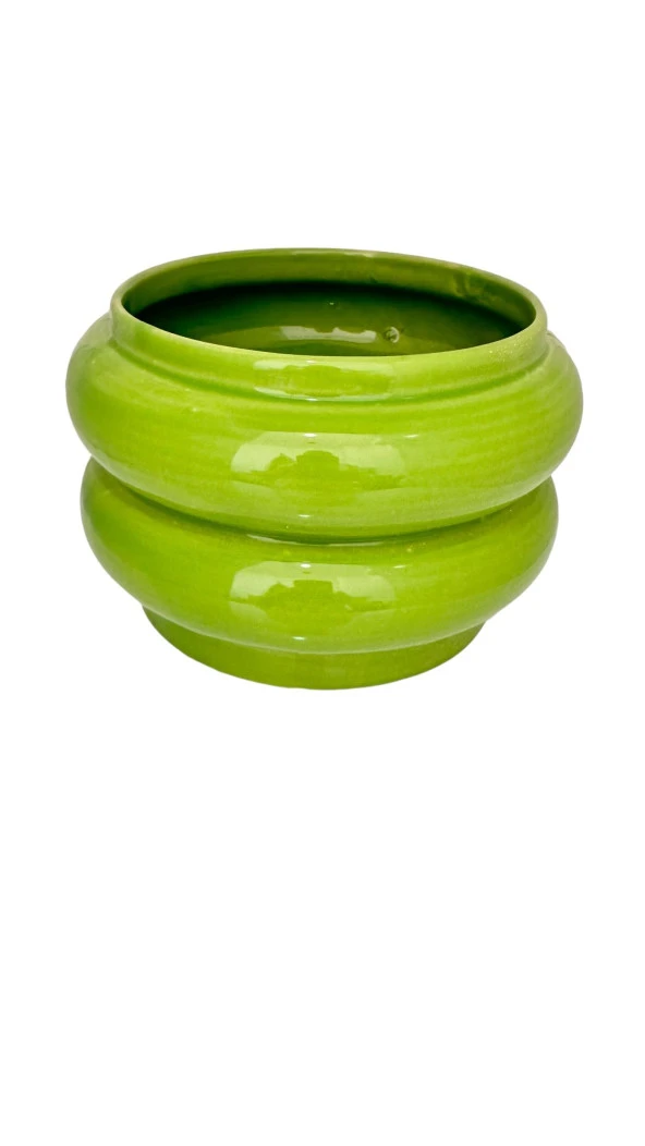 Bitki Tasarımı Seramik Katlı Saksı Vazo Yeşil Kısa ürün görseli