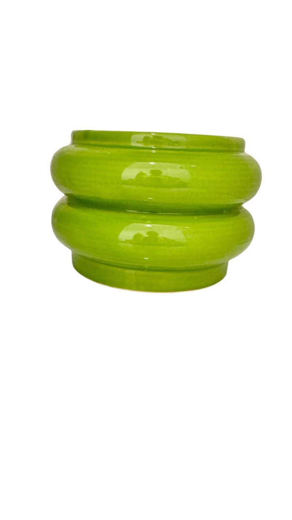 Bitki Tasarımı Seramik Katlı Saksı Vazo Yeşil Kısa - Resim 4