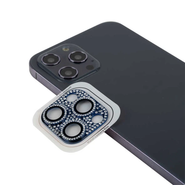 Apple iPhone 13 Pro Max Kamera Lens Koruyucu Parıldayan Taşlı ve Renkli Kolay Takma Aparatlı (CL-08)