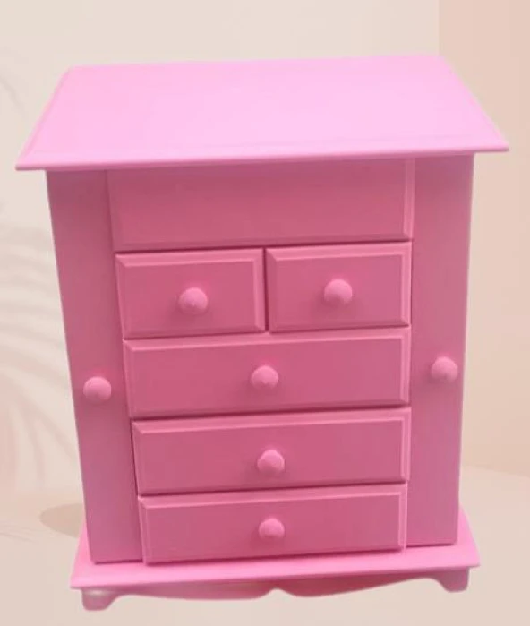 Hobi Takı Kutu Makyaj Şifonyer 90389 Model 9Çekmece Parlak Pembe Ahşap MDF ElYapım
