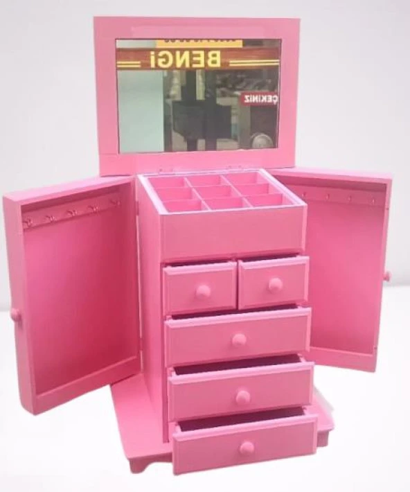 Hobi Takı Kutu Makyaj Şifonyer 90389 Model 9Çekmece Parlak Pembe Ahşap MDF ElYapım - 3