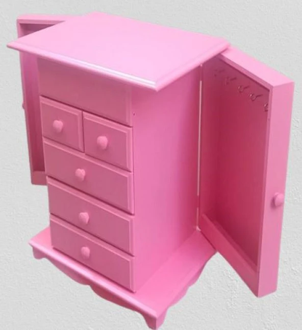 Hobi Takı Kutu Makyaj Şifonyer 90389 Model 9Çekmece Parlak Pembe Ahşap MDF ElYapım - 5