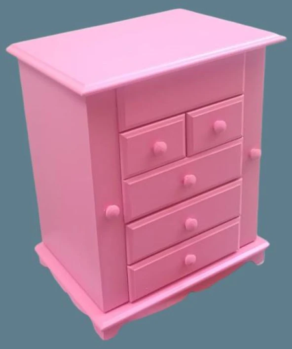 Hobi Takı Kutu Makyaj Şifonyer 90389 Model 9Çekmece Parlak Pembe Ahşap MDF ElYapım - 7