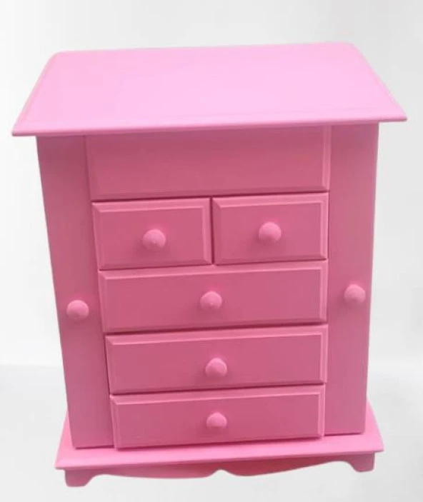 Hobi Takı Kutu Makyaj Şifonyer 90389 Model 9Çekmece Parlak Pembe Ahşap MDF ElYapım - 8