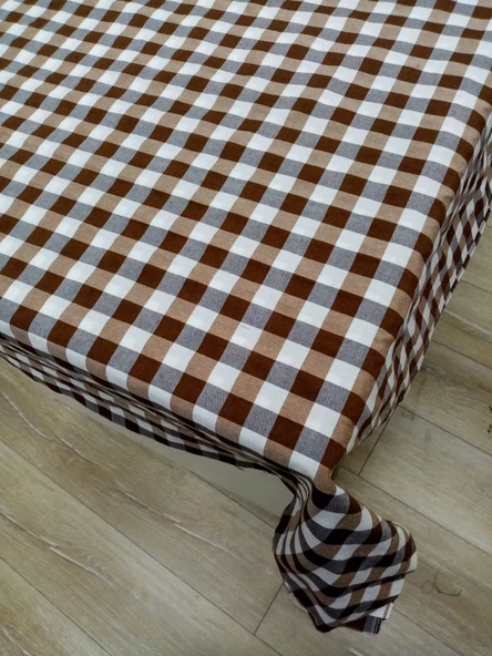 Hayat Home 120x140 Kahverengi Kareli Zefir Kumaş Mutfak Masa Örtüsü - 4