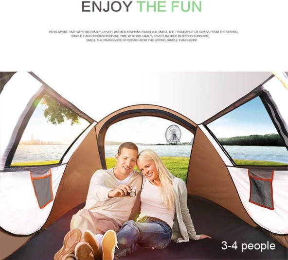 Valkyrie 3-4 Kişilik Hızlı Kurulum Otomatik Kamp Çadırı Sineklikli Çift Pencereli Su Geçirmez 240x150x110cm 4 Mevsim - 2