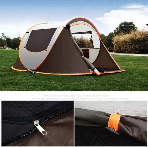 Valkyrie 3-4 Kişilik Hızlı Kurulum Otomatik Kamp Çadırı Sineklikli Çift Pencereli Su Geçirmez 240x150x110cm 4 Mevsim - 3