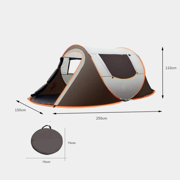 Valkyrie 3-4 Kişilik Hızlı Kurulum Otomatik Kamp Çadırı Sineklikli Çift Pencereli Su Geçirmez 240x150x110cm 4 Mevsim - 4