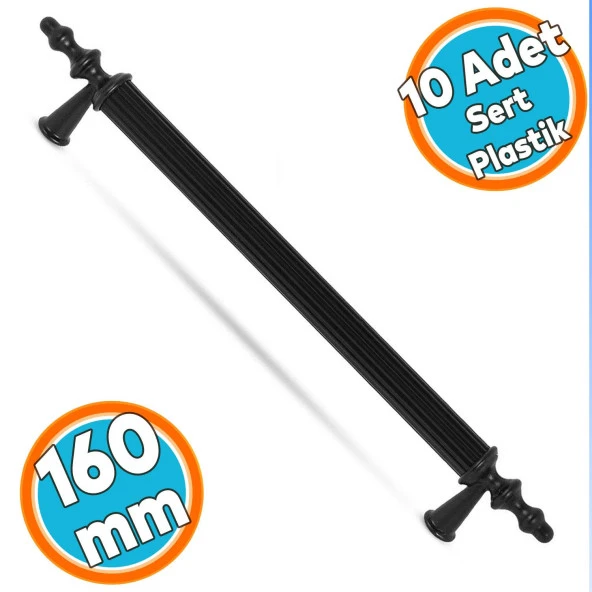 Sert Plastik Çekmece Mutfak Dolap Kapak Kulpu Kulbu 160 mm Siyah Kulp (10 ADET)