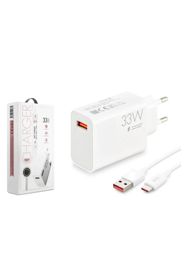 Xiaomi 12 Uyumlu SG37 33W Turbo Type C Şarj Aleti Seti Kafa + Kablo