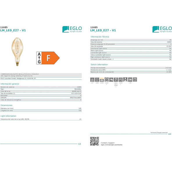 Eglo 11685 E27-Led E140 8W Amber 2100K Büyük Boy - 5