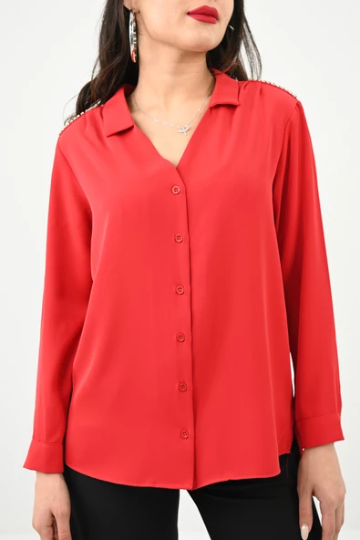 Kadın Omuz Taş Detaylı Gömlek 1687-24-1 - 8