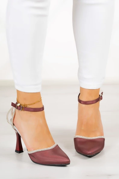 Erkan Saçmacı Martina Bordo Saten Taşlı Abiye Ayakkabı - 3