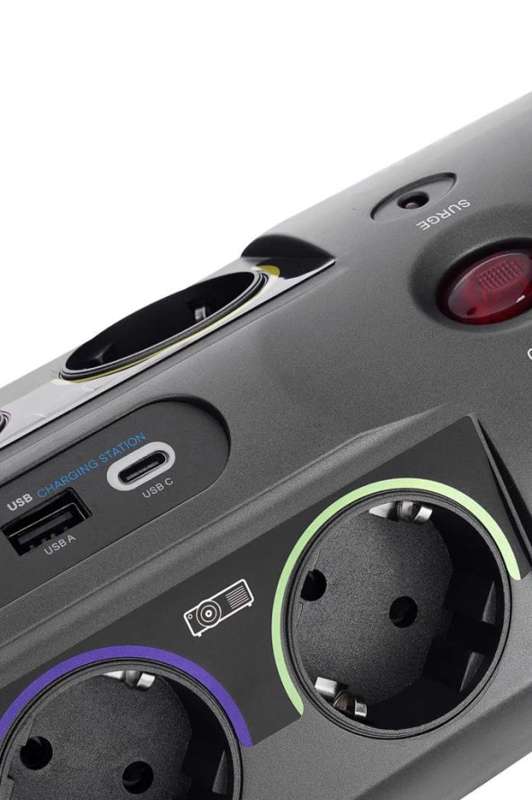 S-link Swapp 3M KABLOLU SP10AF 3M 1860 Joule 1.5mm 1 Usb 1 TYPE-C 2.1A/5V 16A 250V 3680W 10lu Akım Korumalı Priz - 6