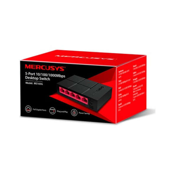 Mercusys MS105G 5-Port 10/100/1000 Mbps Masaüstü Switch - 4
