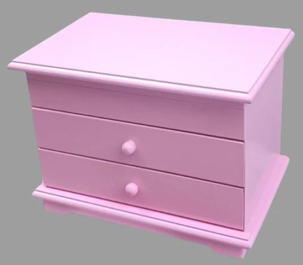 Hobi Takı Şifonyer 90390 Makyaj Kutu 2Çekmc Ayna Parlak Pembe Ahşap MDF El Yapım - 5