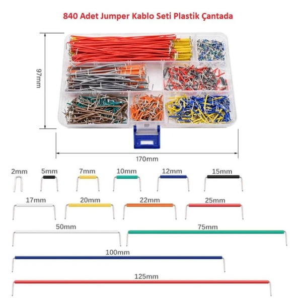 840 Adet Jumper Kablo Seti Plastik Çantada (14 farklı Boy 60 ar adet)