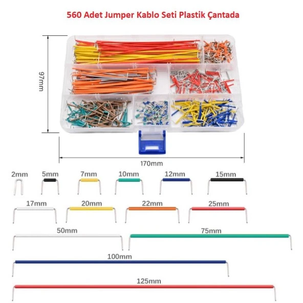 560 Adet Jumper Kablo Seti Plastik Çantada (14 farklı Boy 40 ar adet)