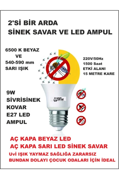 Sineksavar 2'si Bir Arada Hem LED Beyaz Işık Hem Sivrisinek Kovucu Lambası Sineklik Savar Bahçe EV